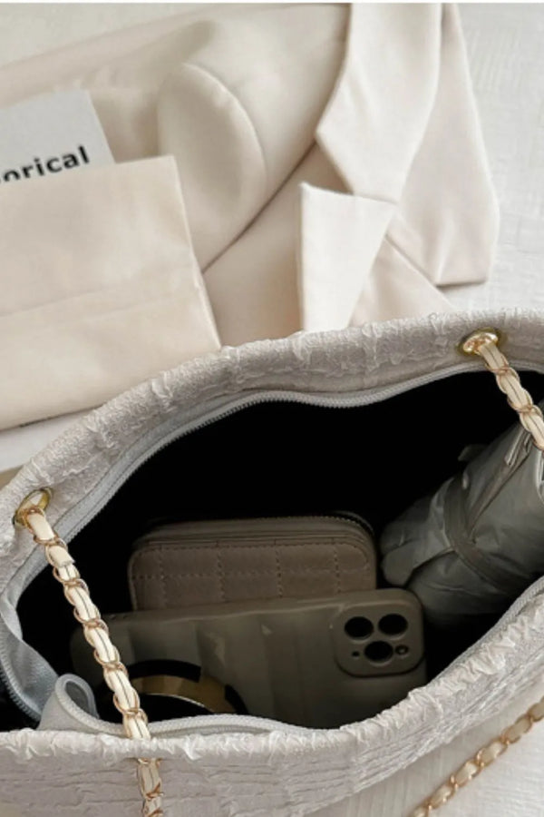 Quilted Chain-Handle Tote Bag