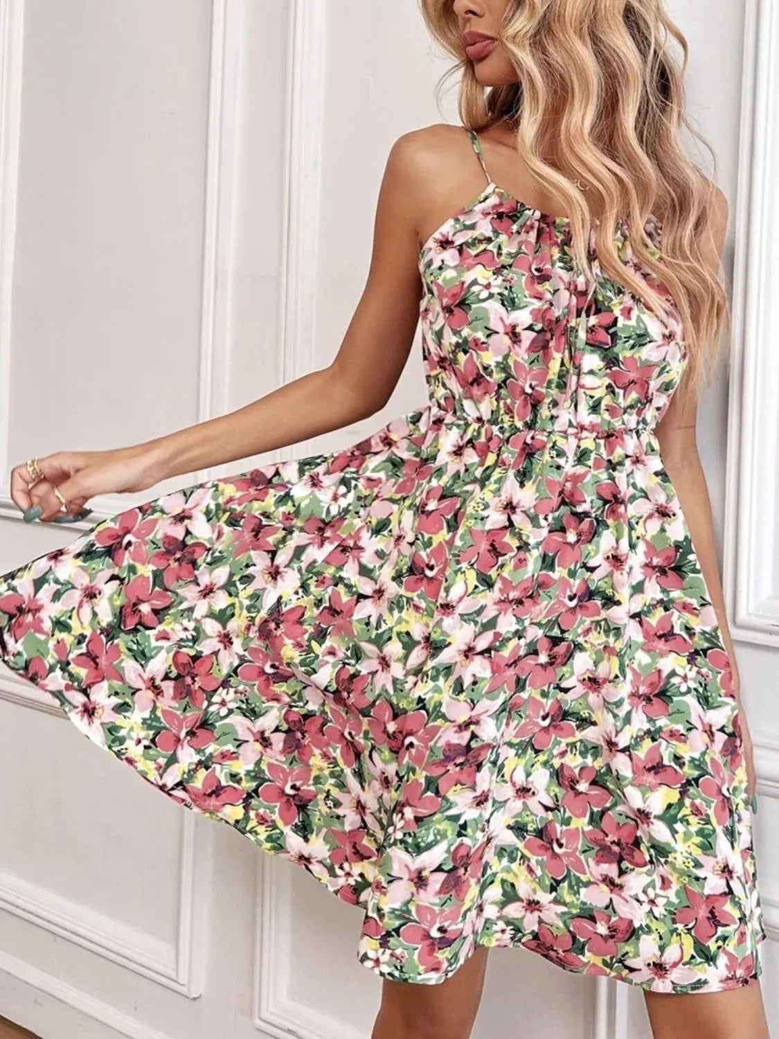 Midnight Bloom Strappy Summer Mini Dress