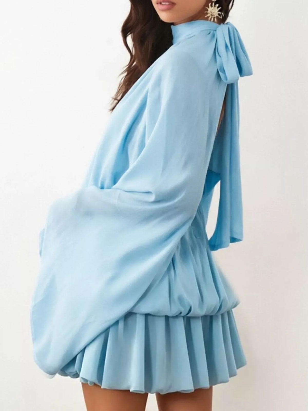Tie-Back Flared-Sleeve Mini Dress