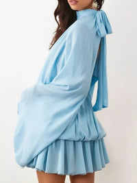Tie-Back Flared-Sleeve Mini Dress
