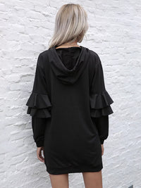 Ruffle-Sleeve Hooded Sweater Dress