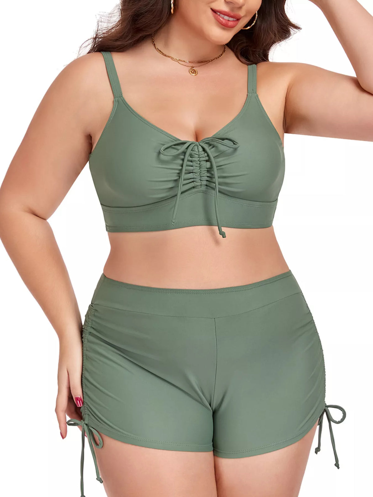 Plus Size Ruched Drawstring Swim Set