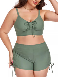 Plus Size Ruched Drawstring Swim Set
