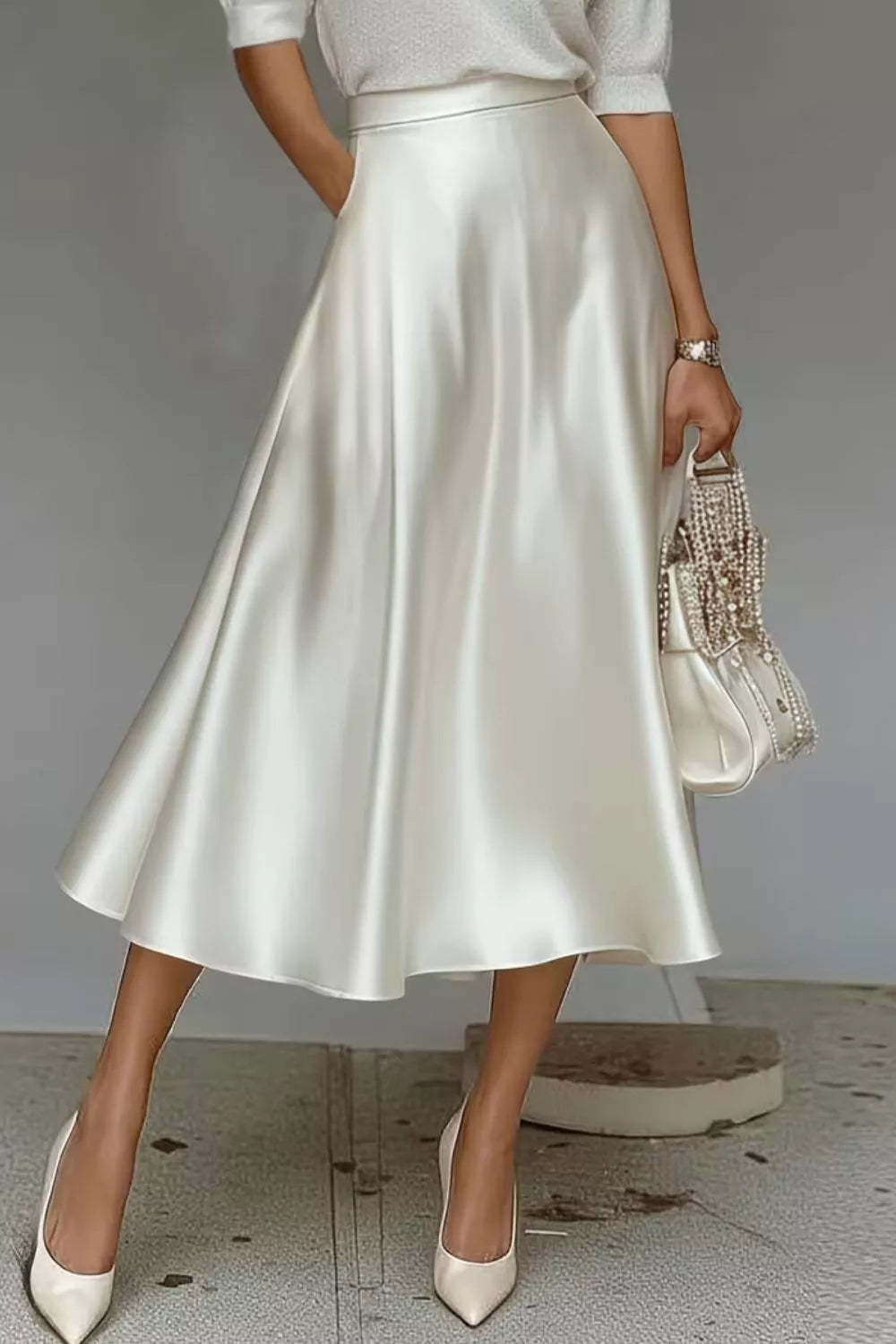 Liquid Satin A-Line Midi Skirt
