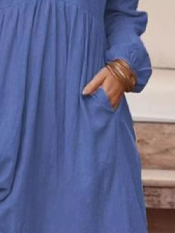 Long-Sleeve Tiered Maxi Dress with Pockets