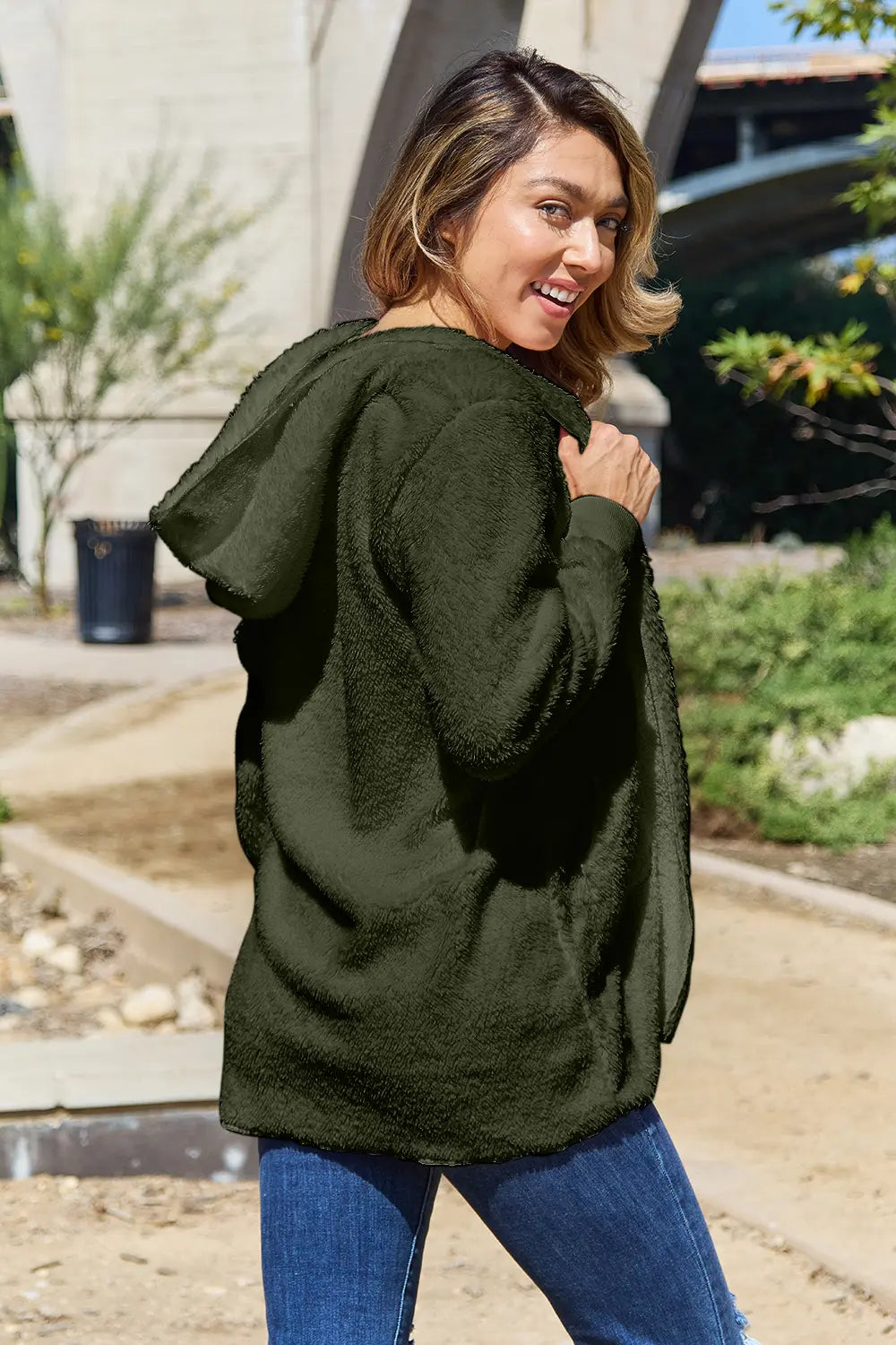 Cosy Teddy Hooded Jacket with Pockets