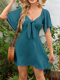 Tie-Front Flutter-Sleeve Beach Dress