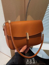 Tan Faux-Leather Flap Shoulder Bag