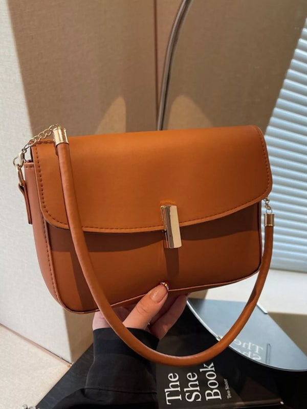 Tan Faux-Leather Flap Shoulder Bag