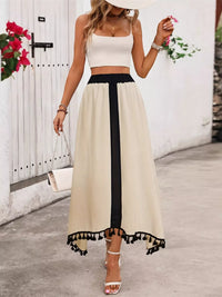 Tassel-Trim High-Waist Maxi Skirt