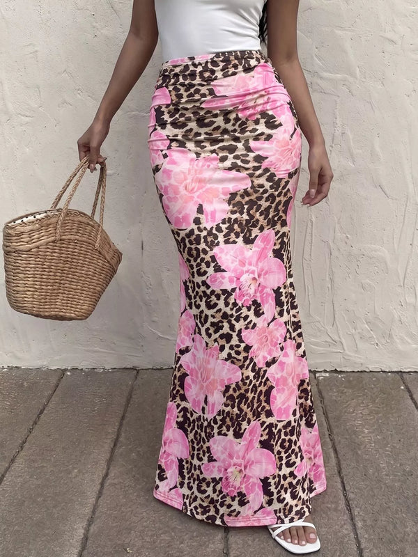 Pink Leopard Bodycon Maxi Skirt