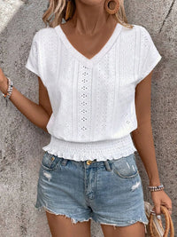 Summer Eyelet V-Neck Blouse