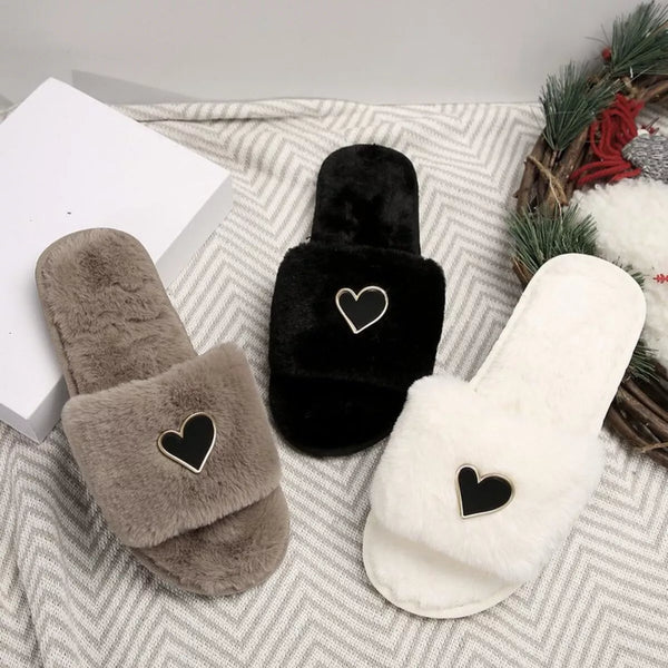 Heart Faux-Fur Slider Slippers