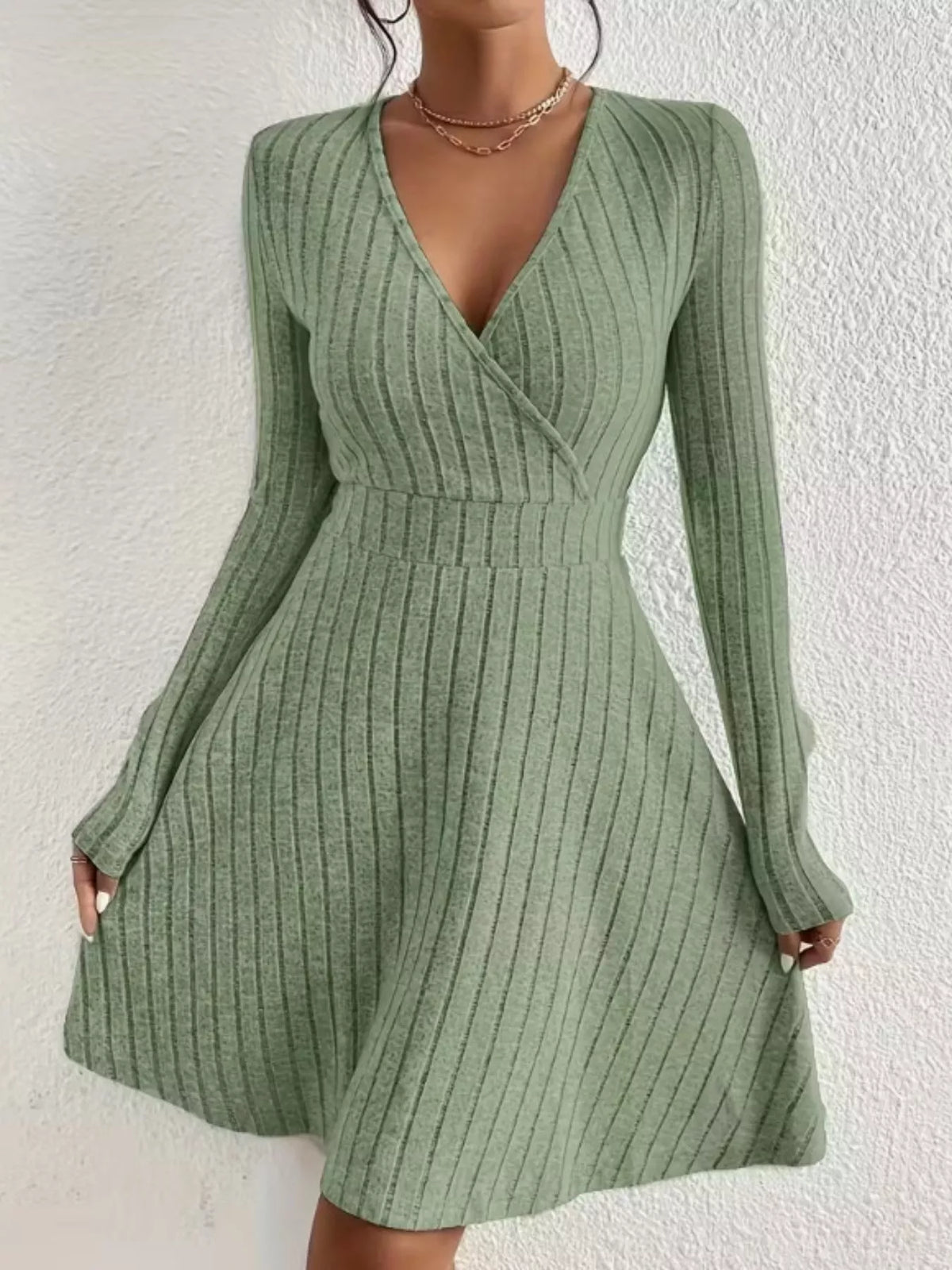 Soft Ribbed Wrap Knit Mini Dress