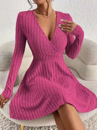 Soft Ribbed Wrap Knit Mini Dress