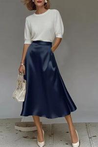 Liquid Satin A-Line Midi Skirt
