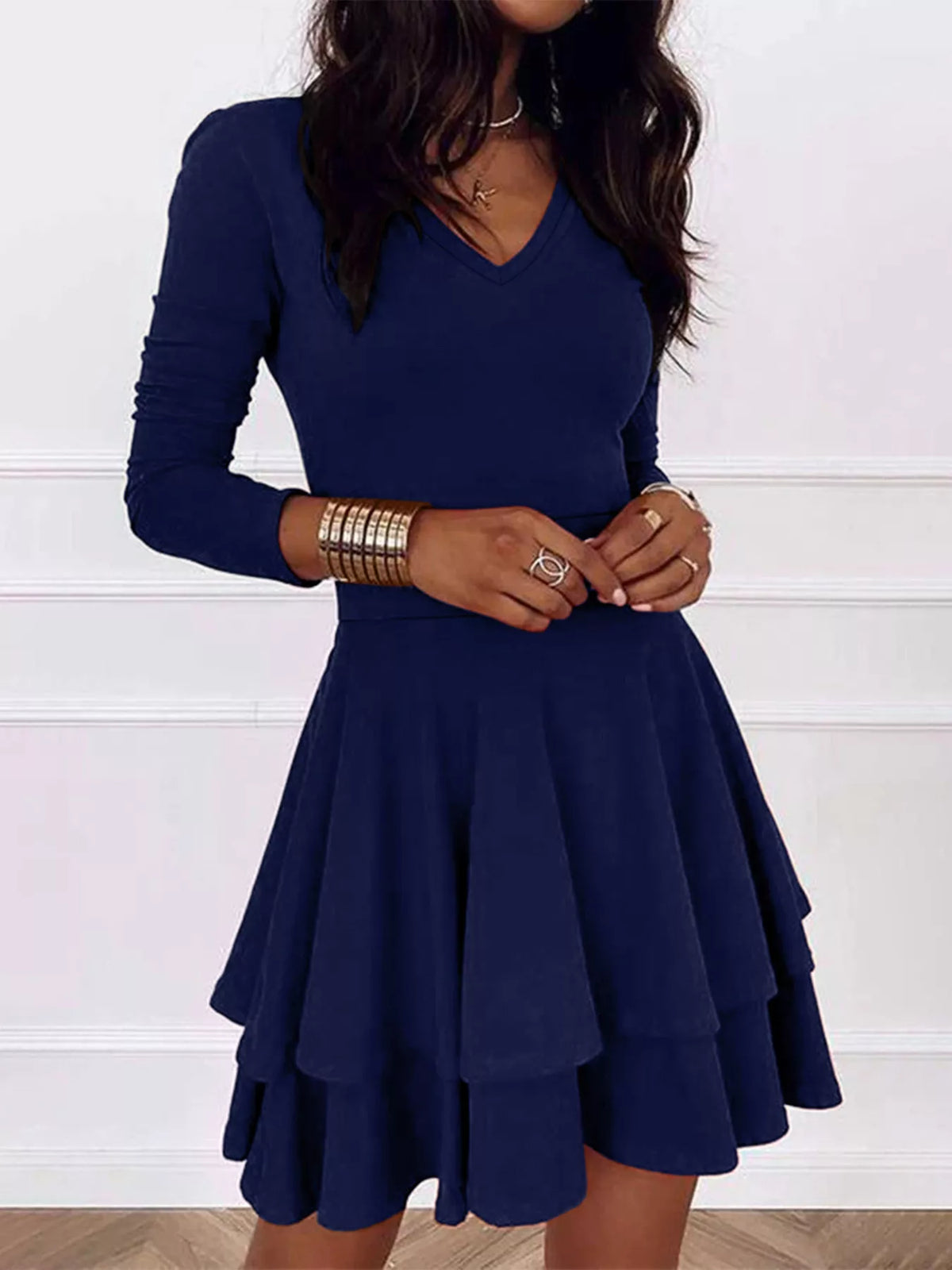 Long-Sleeve Tiered Ruffle Mini Dress