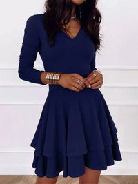 Long-Sleeve Tiered Ruffle Mini Dress