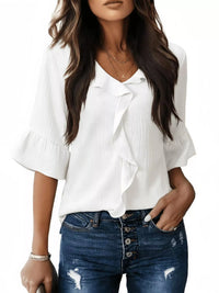 Champagne Ruffle V-Neck Blouse