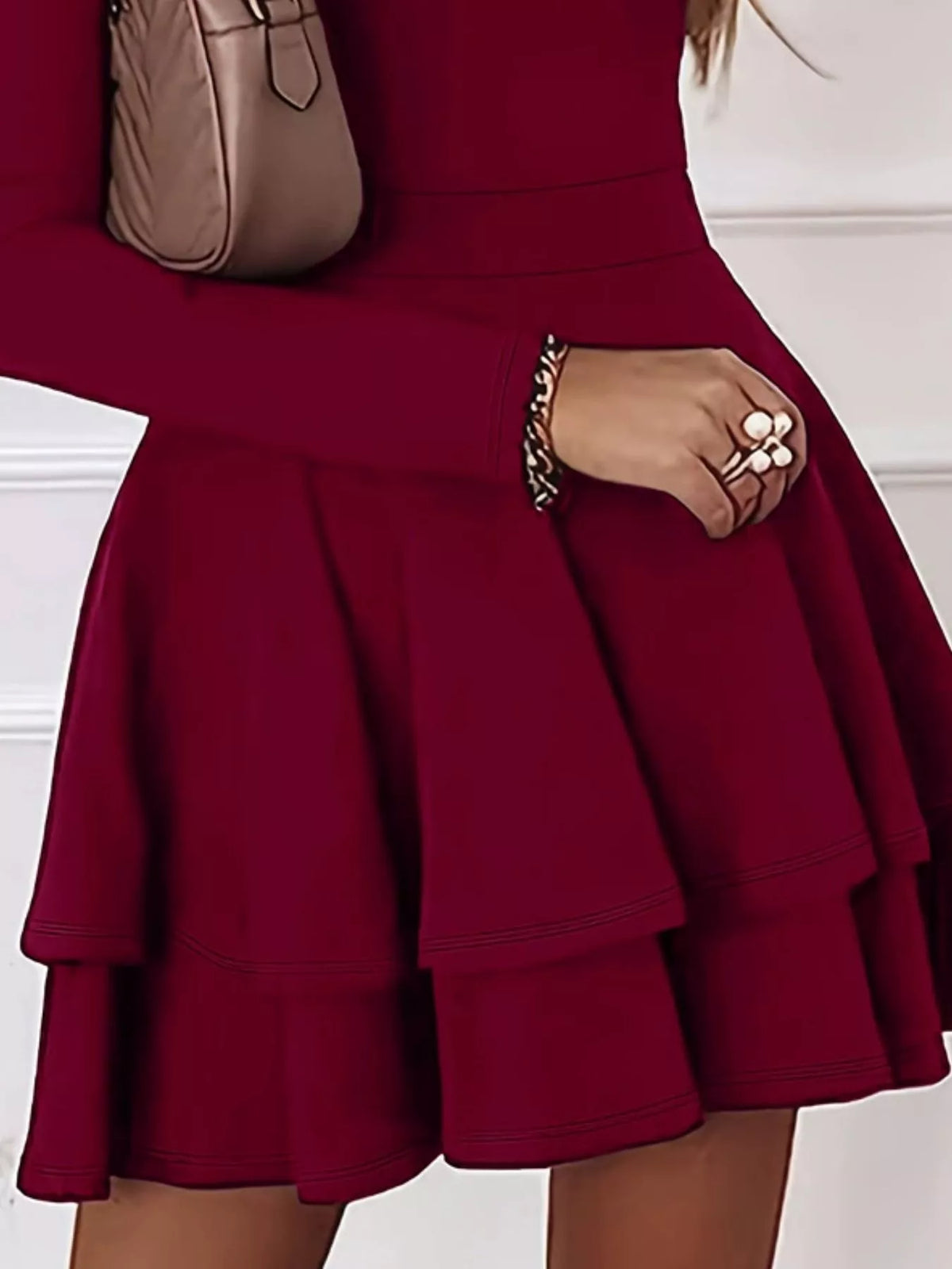 Long-Sleeve Tiered Ruffle Mini Dress