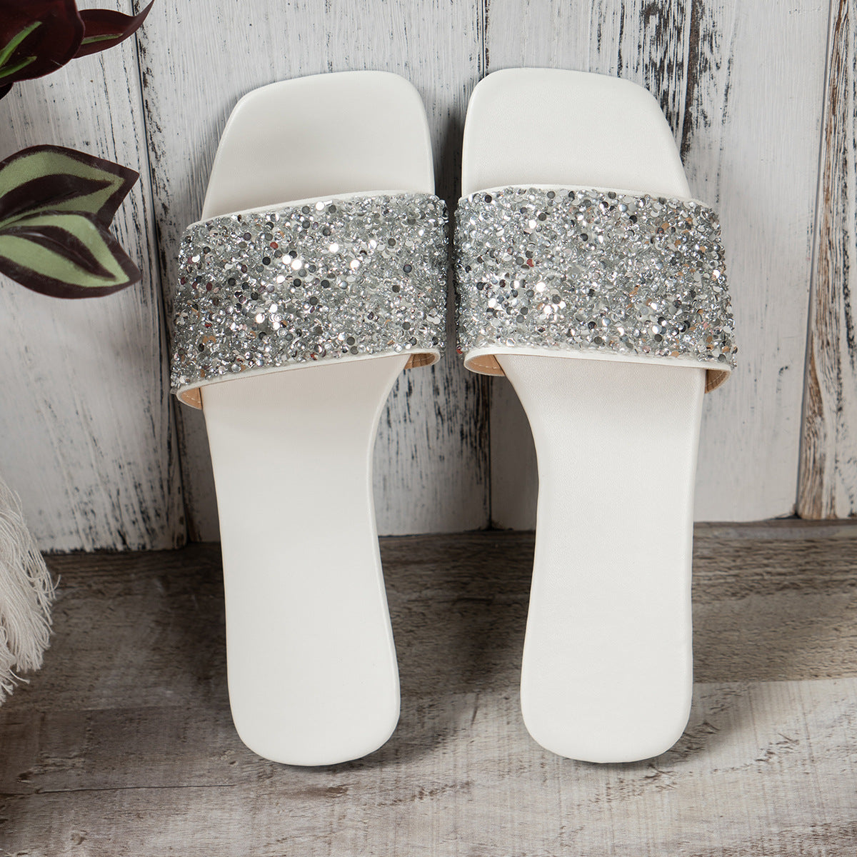 Crystal Strap Flat Sandals