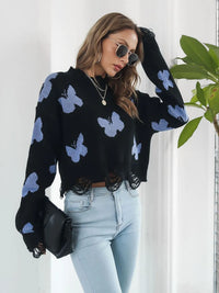 Butterfly Distressed Cropped Jumper
