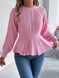 Crew-Neck Cable-Knit Peplum Jumper