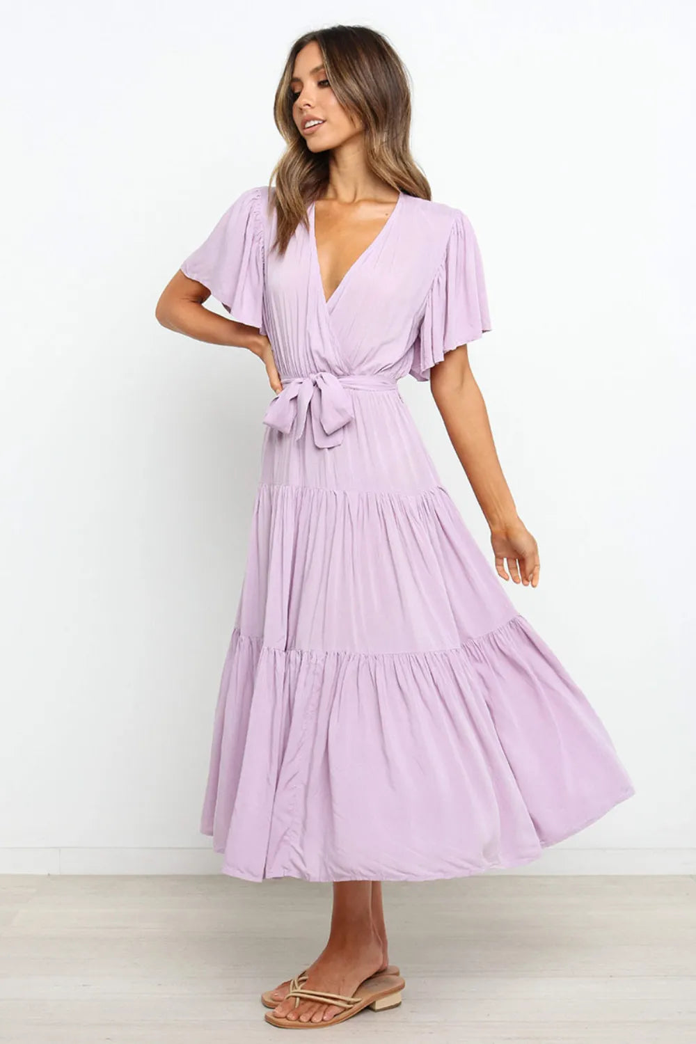 Garden Party Tie-Back Tiered Midi Dress