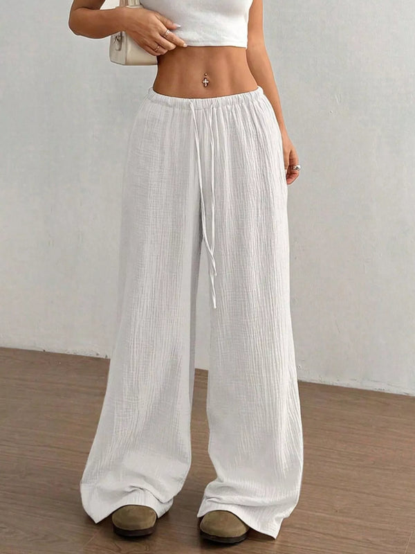 Cotton Drawstring Wide-Leg Trousers