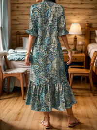 Boho Paisley Ruffle-Hem Midi Dress