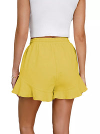 Blush Ruffle-Hem Drawstring Shorts