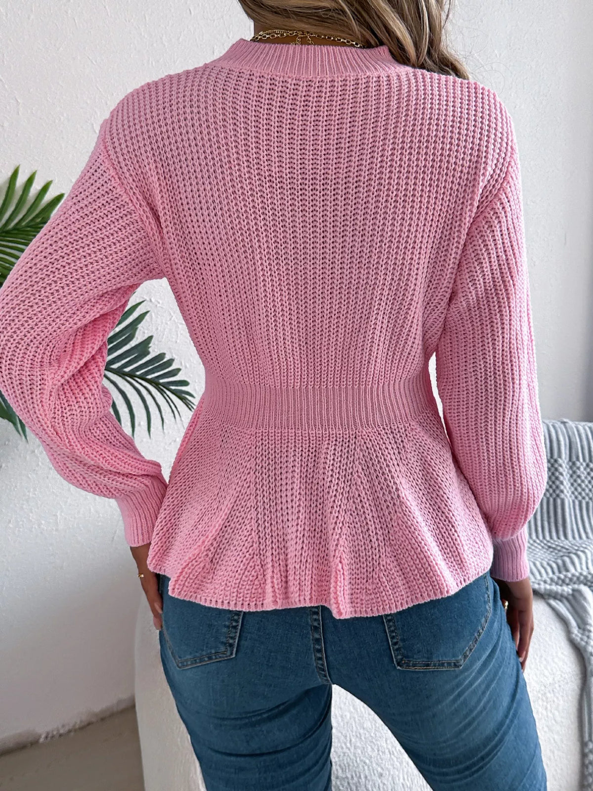 Crew-Neck Cable-Knit Peplum Jumper