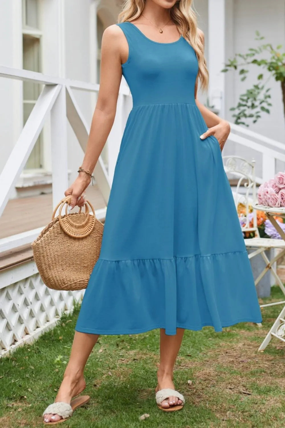 Buttercream Wide-Strap Tank Midi Dress