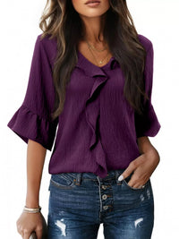 Champagne Ruffle V-Neck Blouse