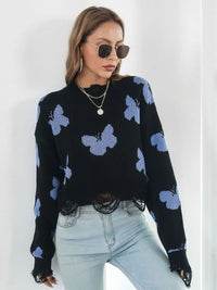 Butterfly Distressed Cropped Jumper