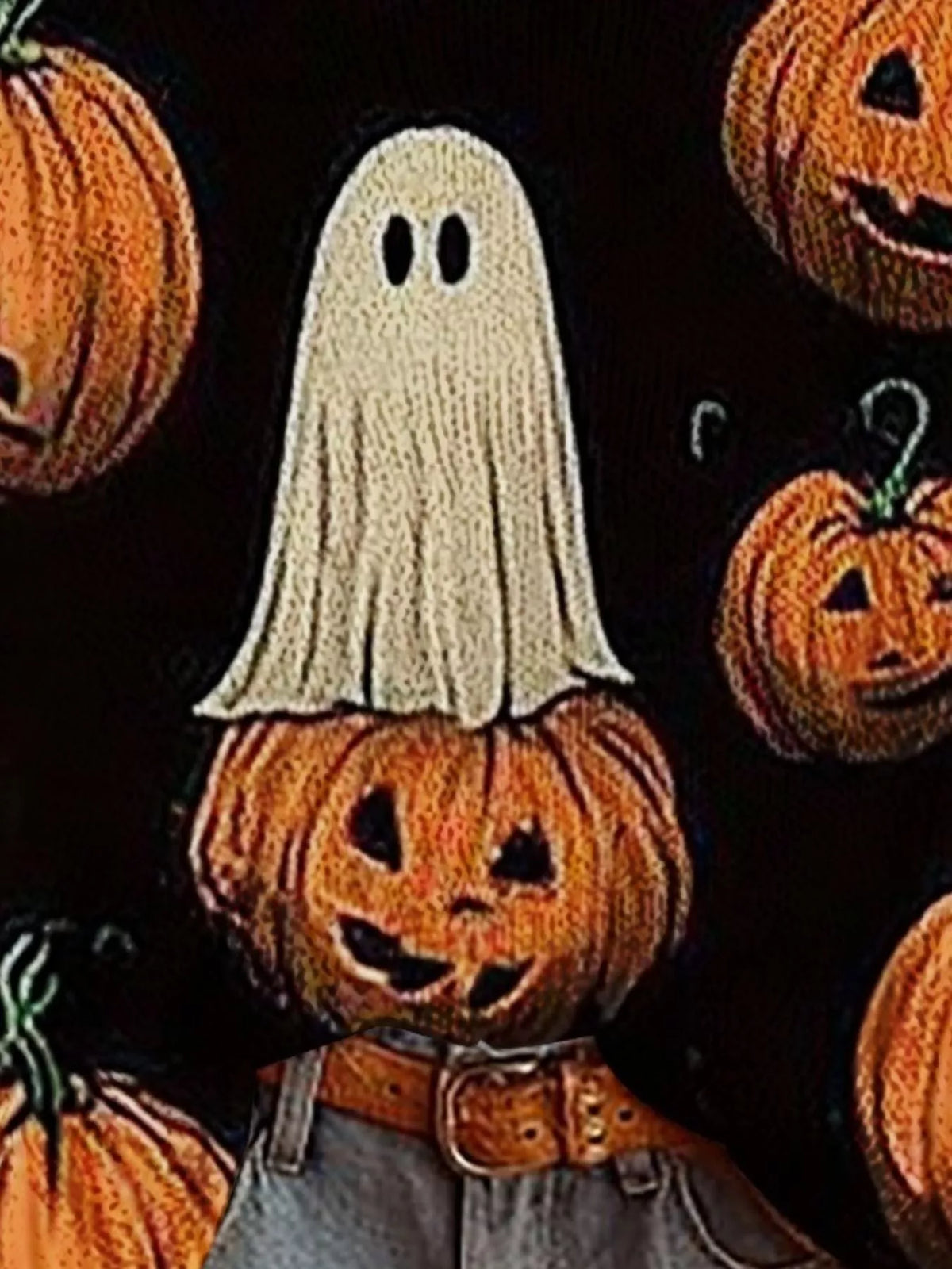 Halloween Ghost Print Boat-Neck Jumper