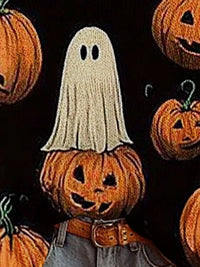 Halloween Ghost Print Boat-Neck Jumper