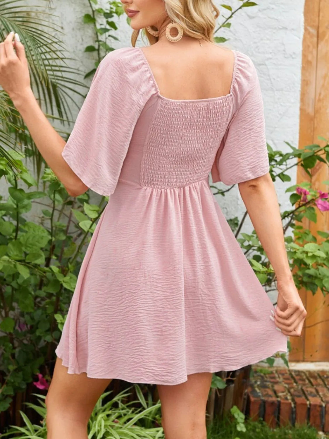 Tie-Front Flutter-Sleeve Beach Dress