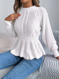 Crew-Neck Cable-Knit Peplum Jumper
