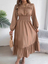 Balloon-Sleeve Tiered Smocked Maxi Dress