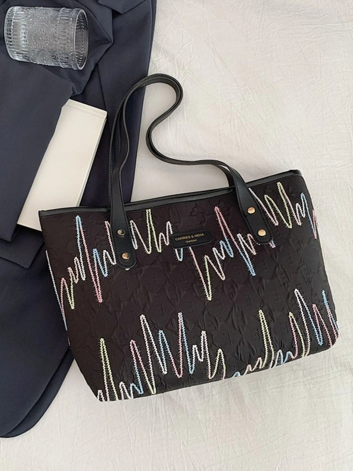 Soundwave Print Faux-Leather Tote
