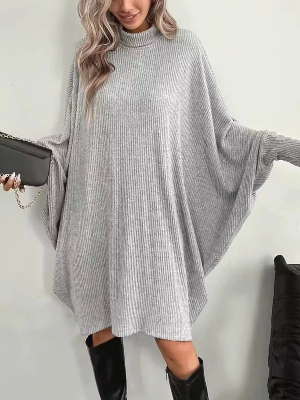 Oversized Ribbed Roll-Neck Jumper Dress