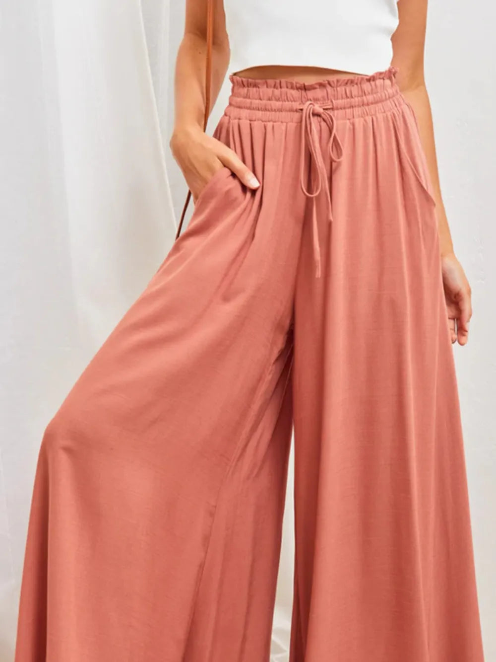 Terracotta High-Waist Palazzo Trousers